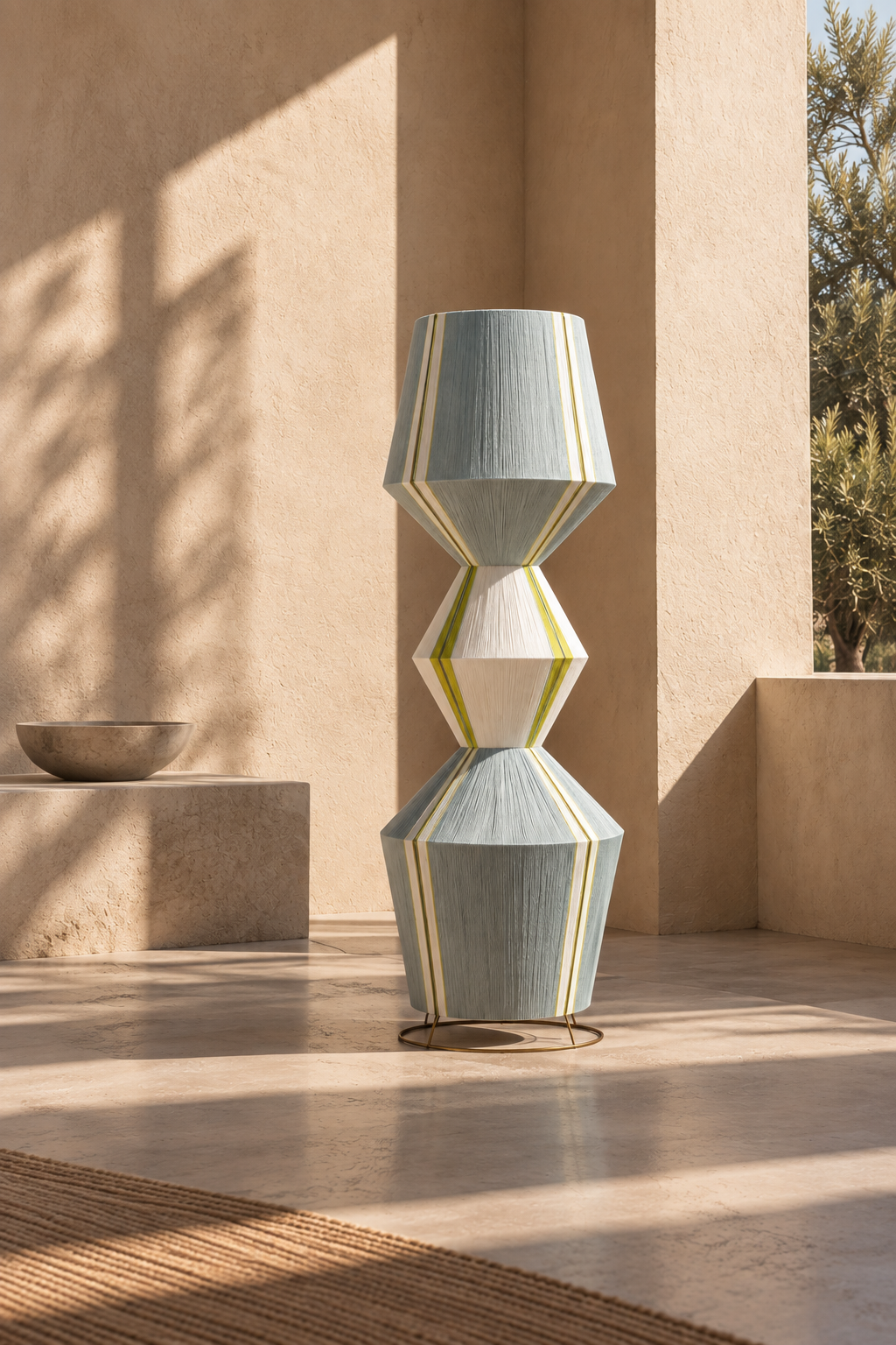 SYNDESIS sculptural floor lamp in a warm architectural interior
